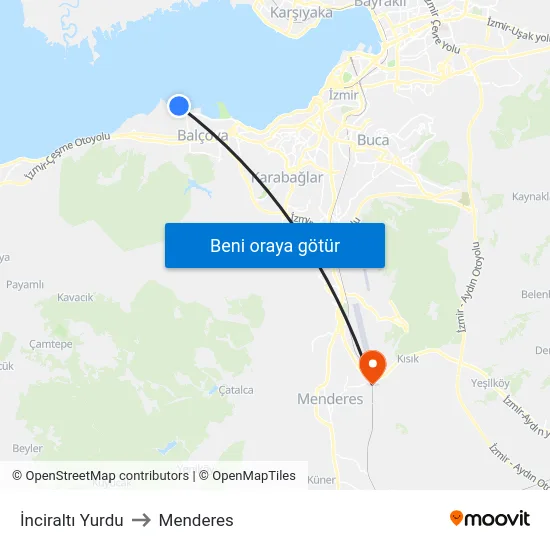 İnciraltı Yurdu to Menderes map