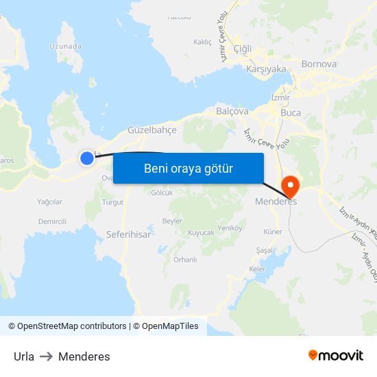 Urla to Menderes map