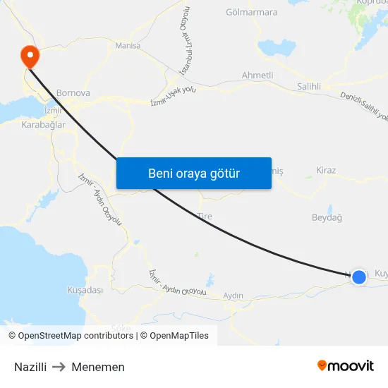 Nazilli to Menemen map