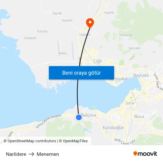 Narlidere to Menemen map