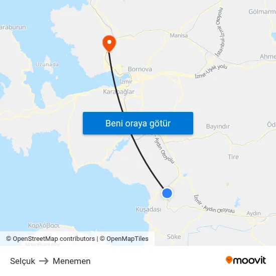 Selçuk to Menemen map