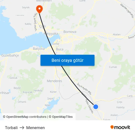 Torbali to Menemen map