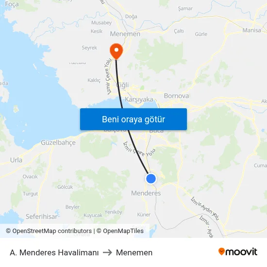 A. Menderes Havalimanı to Menemen map