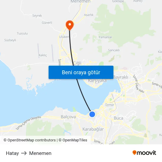 Hatay to Menemen map
