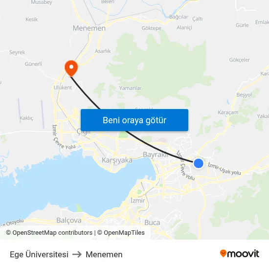 Ege Üniversitesi to Menemen map