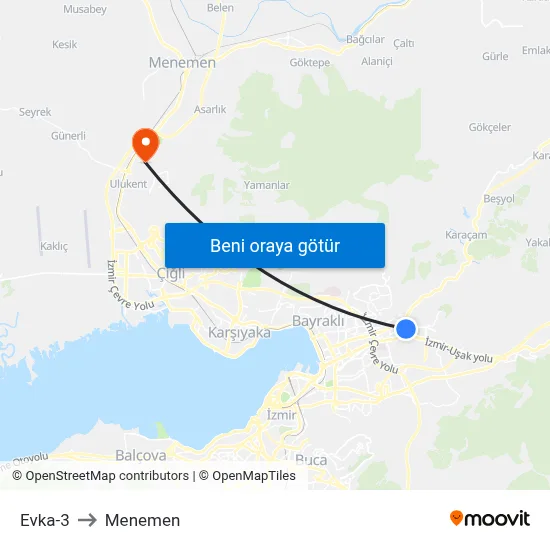Evka-3 to Menemen map