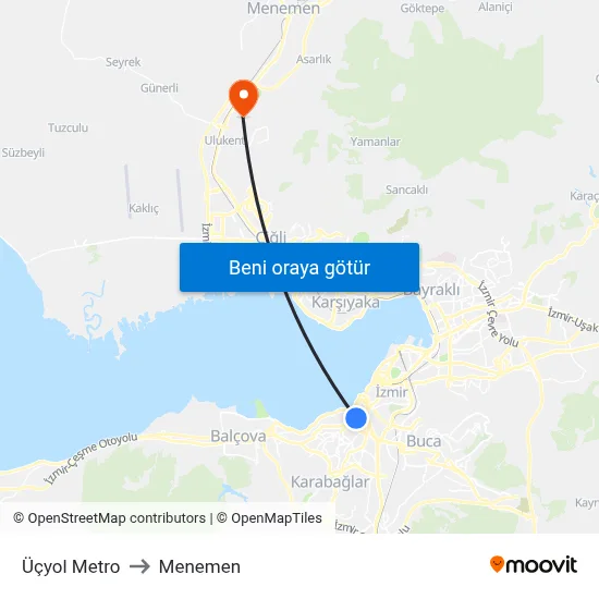 Üçyol Metro to Menemen map