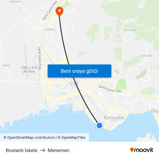 Bostanlı İskele to Menemen map