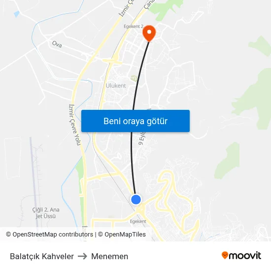 Balatçık Kahveler to Menemen map
