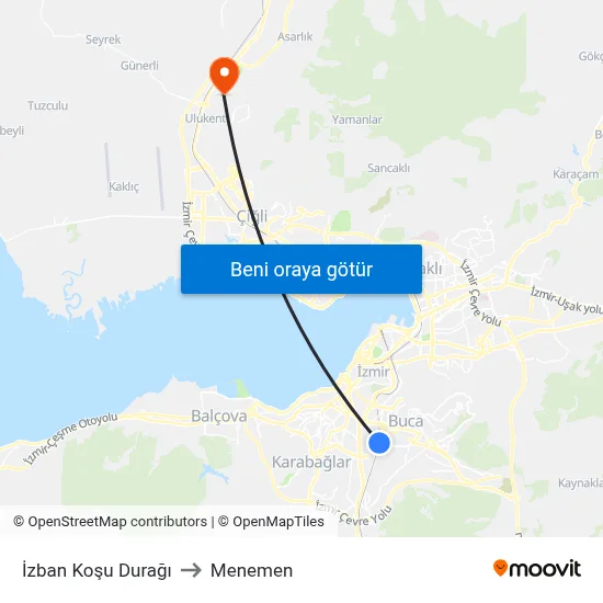 İzban Koşu Durağı to Menemen map
