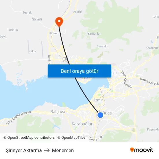 Şirinyer Aktarma to Menemen map