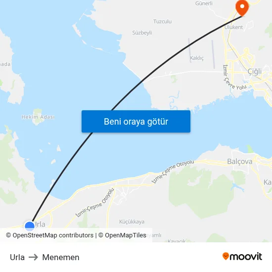 Urla to Menemen map