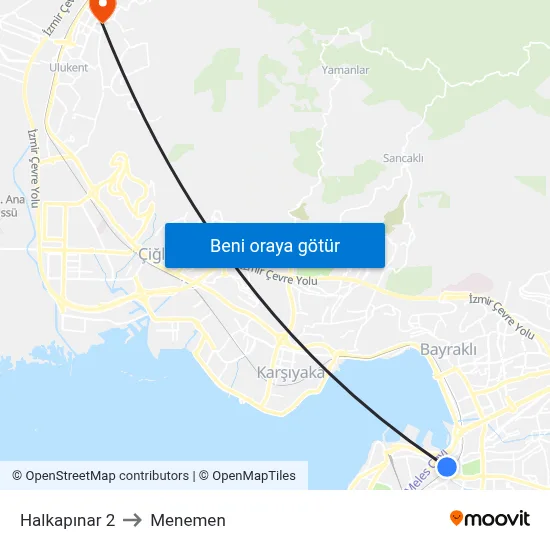 Halkapınar 2 to Menemen map