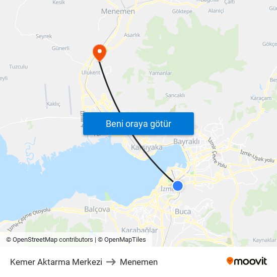 Kemer Aktarma Merkezi to Menemen map