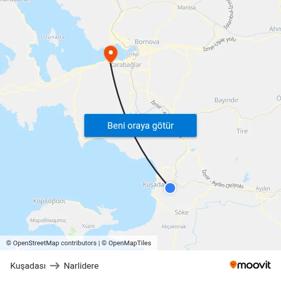 Kuşadası to Narlidere map