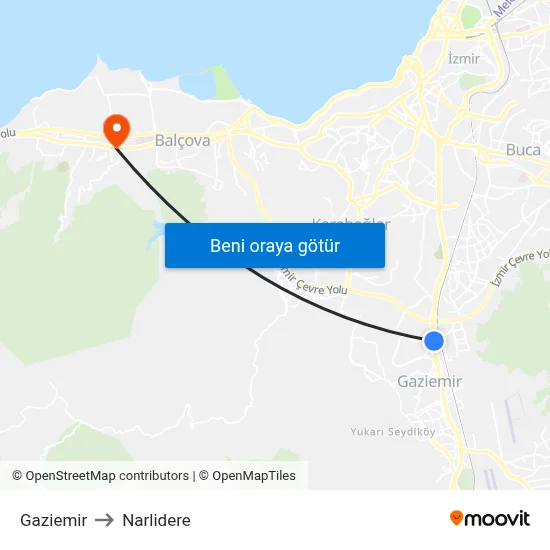 Gaziemir to Narlidere map