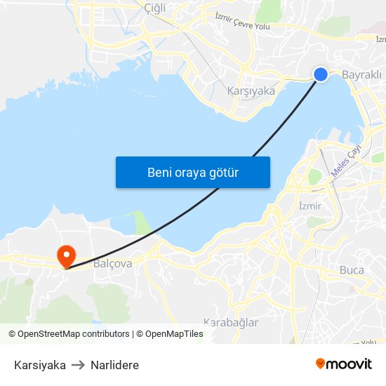 Karsiyaka to Narlidere map