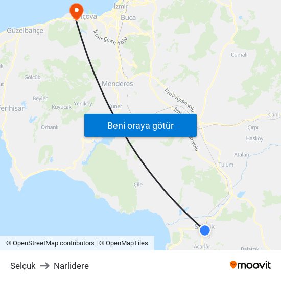 Selçuk to Narlidere map