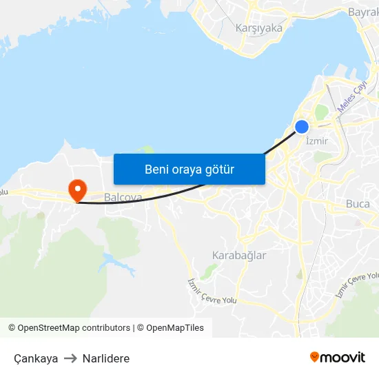 Çankaya to Narlidere map