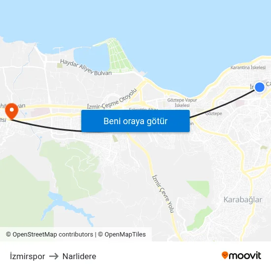 İzmirspor to Narlidere map