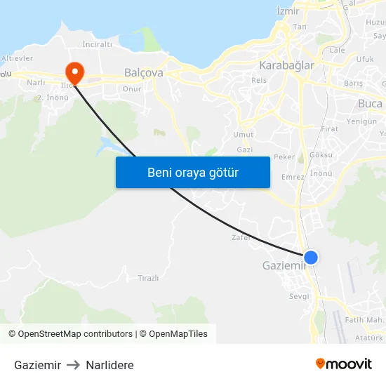 Gaziemir to Narlidere map