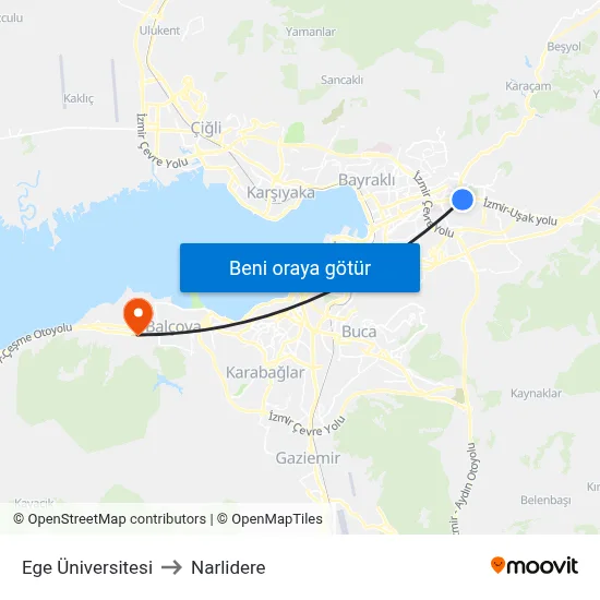 Ege Üniversitesi to Narlidere map