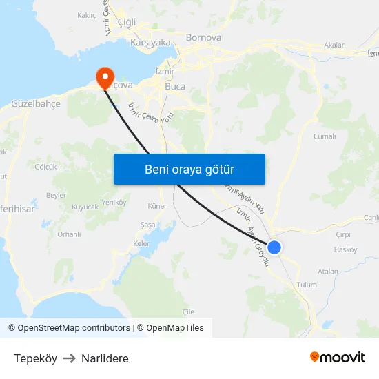Tepeköy to Narlidere map