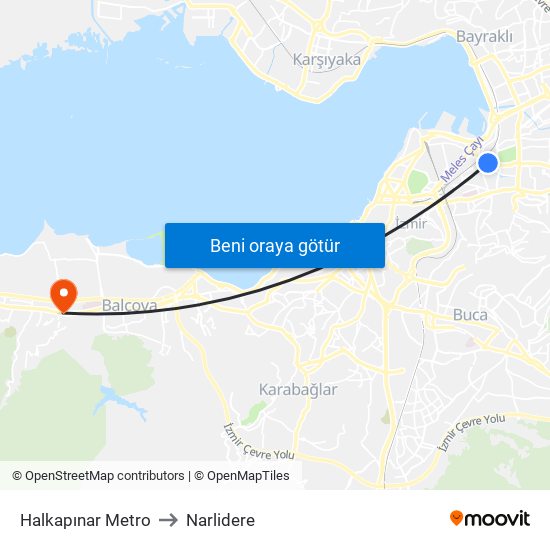 Halkapınar Metro to Narlidere map