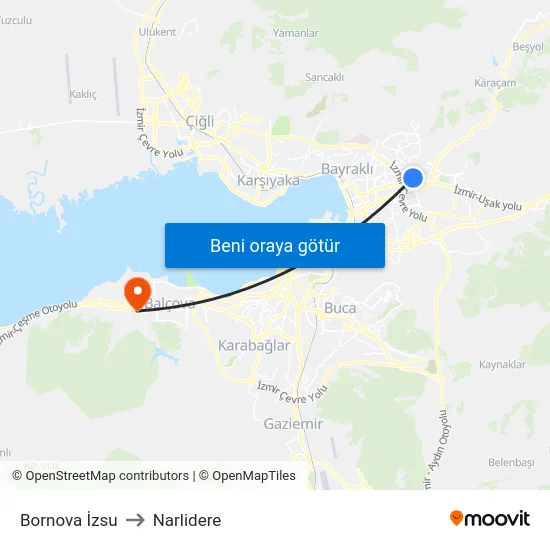 Bornova İzsu to Narlidere map