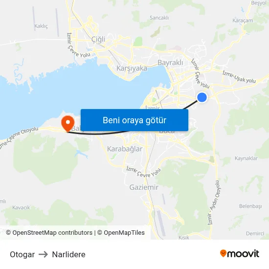 Otogar to Narlidere map