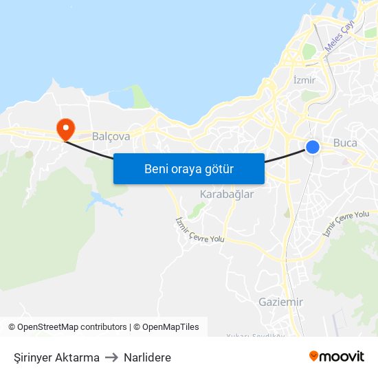 Şirinyer Aktarma to Narlidere map