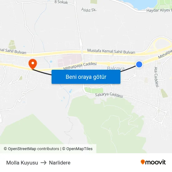 Molla Kuyusu to Narlidere map