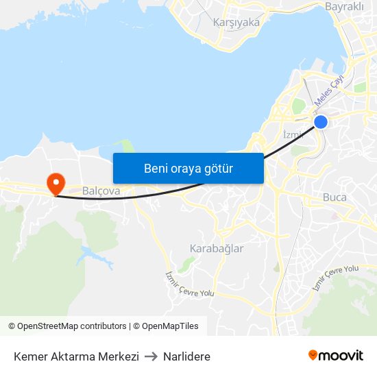 Kemer Aktarma Merkezi to Narlidere map