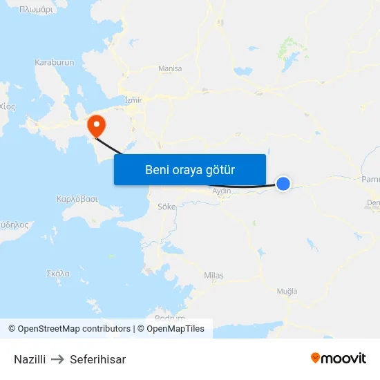 Nazilli to Seferihisar map