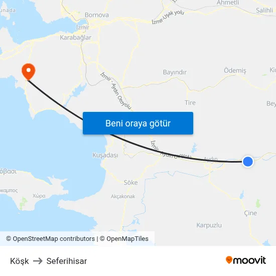 Köşk to Seferihisar map