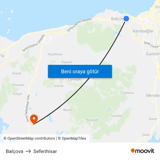 Balçova to Seferihisar map