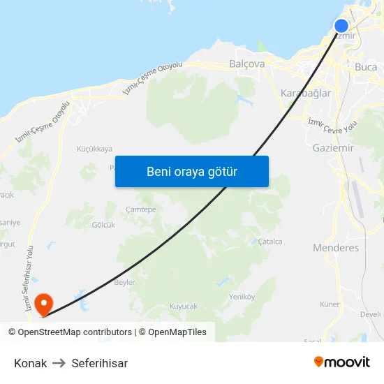 Konak to Seferihisar map
