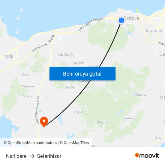 Narlidere to Seferihisar map