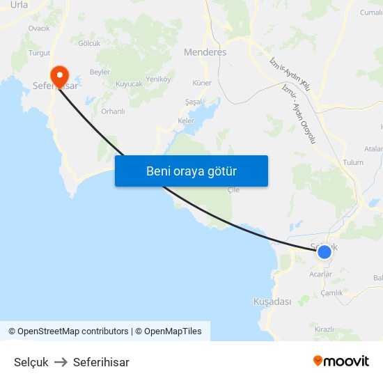 Selçuk to Seferihisar map