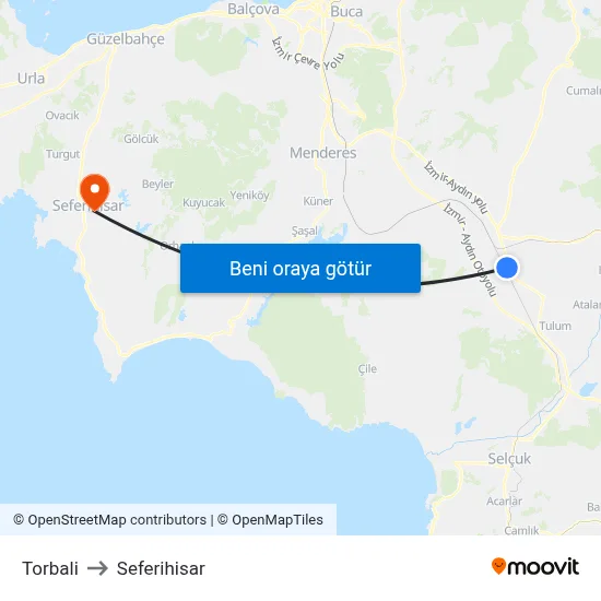 Torbali to Seferihisar map