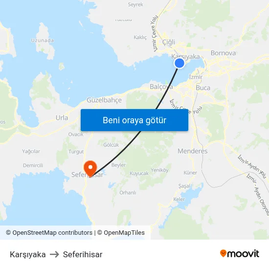 Karşıyaka to Seferihisar map