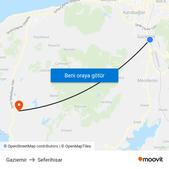 Gaziemir to Seferihisar map