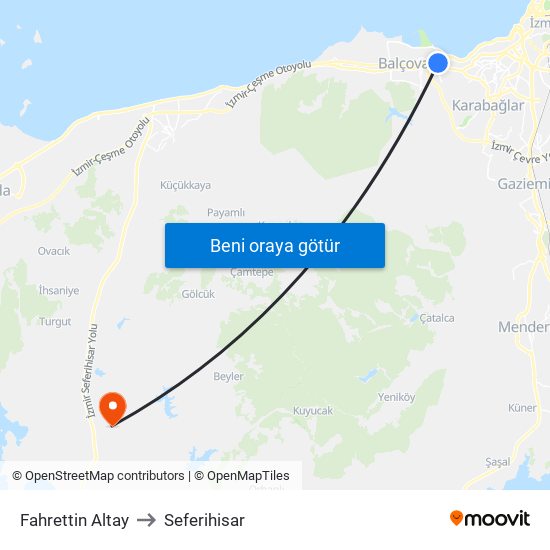 Fahrettin Altay to Seferihisar map
