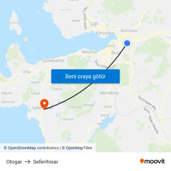 Otogar to Seferihisar map