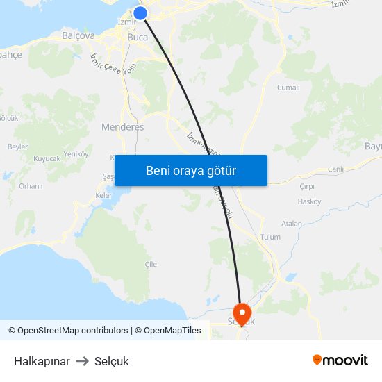 Halkapınar to Selçuk map