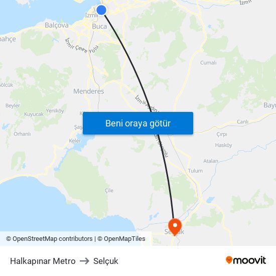 Halkapınar Metro to Selçuk map