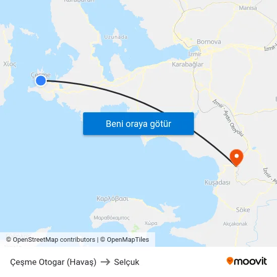 Çeşme Otogar (Havaş) to Selçuk map