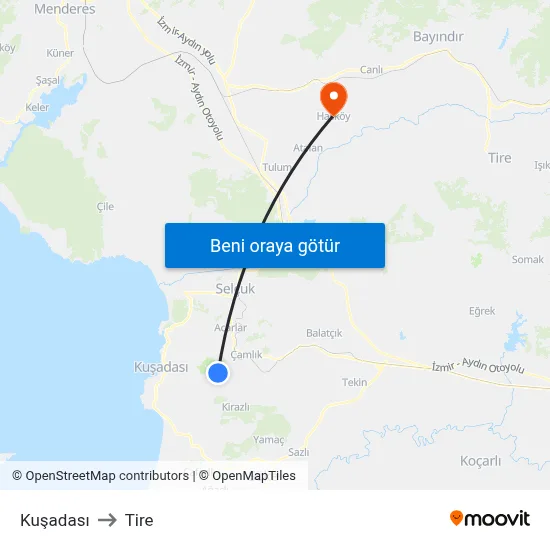 Kuşadası to Tire map