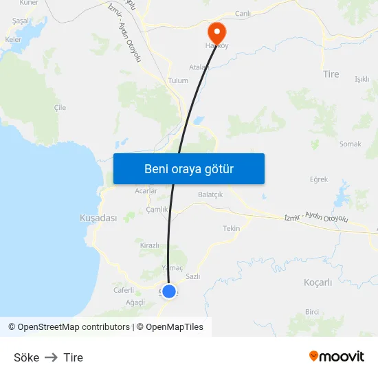 Söke to Tire map