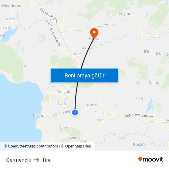 Germencik to Tire map